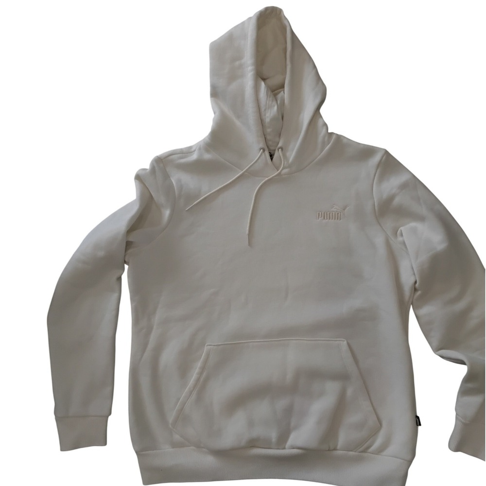 Puma Essentials White Pullover Hoodie Sweatshirt Embroidered Logo Mens Large